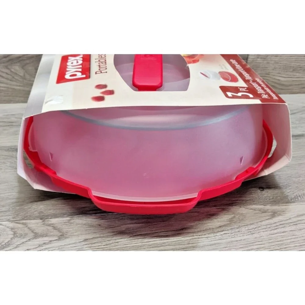 Pyrex Portables 3 Pc Pie Transport 9 Inch Glass Dish Locking Carrier Cover USA